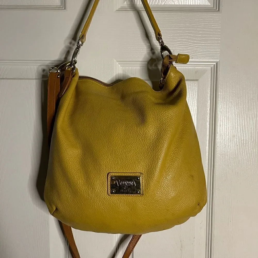 Valentina Italia pebble leather yellow mustard slouch hobo shoulder bag
